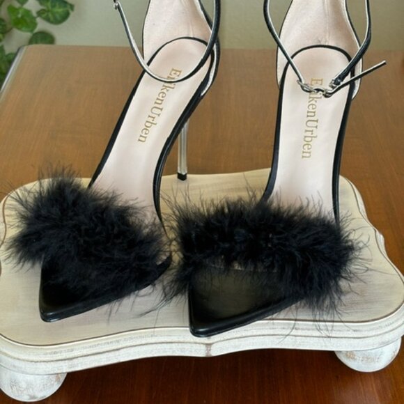 Eriken Urben WOMEN'S STRAPPY BLACK HEELS WITH FEATHERS Size 8 - Picture 6 of 15